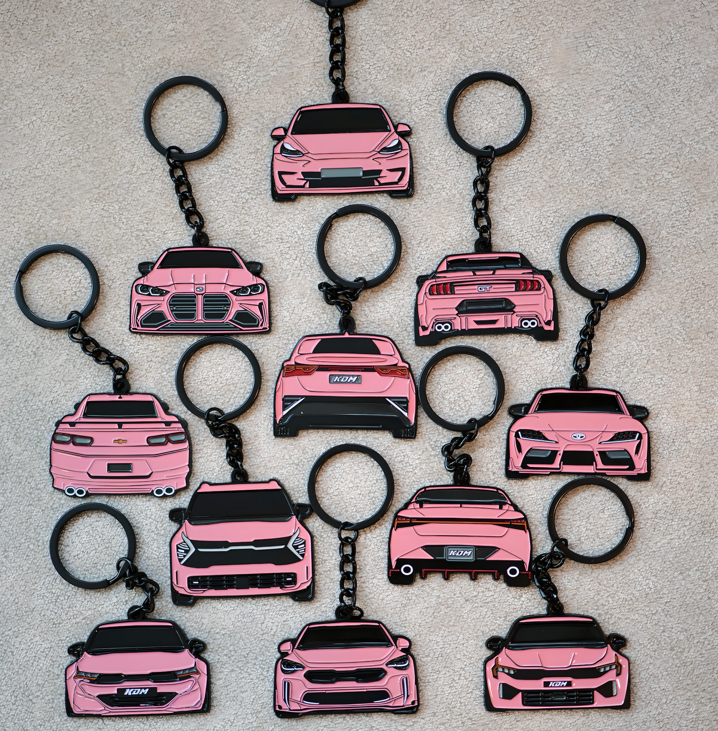 Exclusive Pink Molded Keychains | Supra / K5 / Stinger / Forte / Elantra / BMW / Mustang / Camaro / Tesla | Breast Cancer Awareness